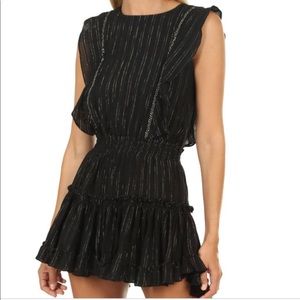 MISA Los Angeles - Black & Gold Pinstriped Ruffled Cotton Dress